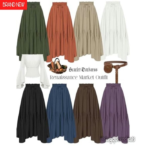 High Waist Maxi Skirt with Pockets, Soft Fabric, Renaissance Style - Picture 6 of 8